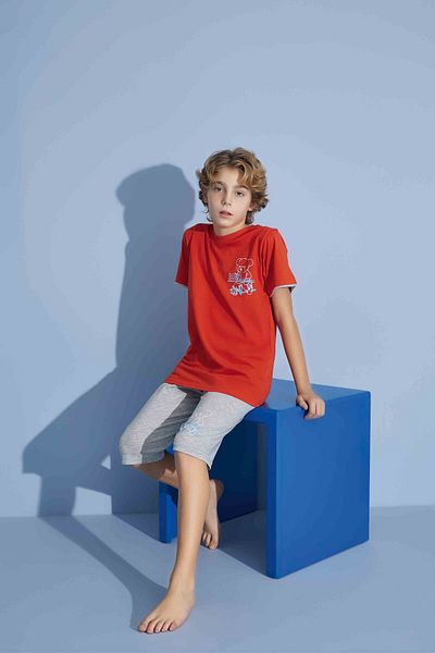 Tarık Boy's T-Shirt Bermuda Bottom Combed Single Jersey Crew Neck Medium Thick Pajama Set-3930