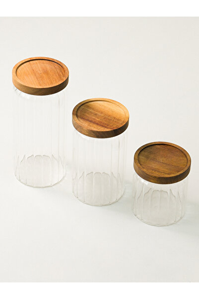Minihol Marfa 3-Piece Acacia Glass Jar (500-700-1000 ml)