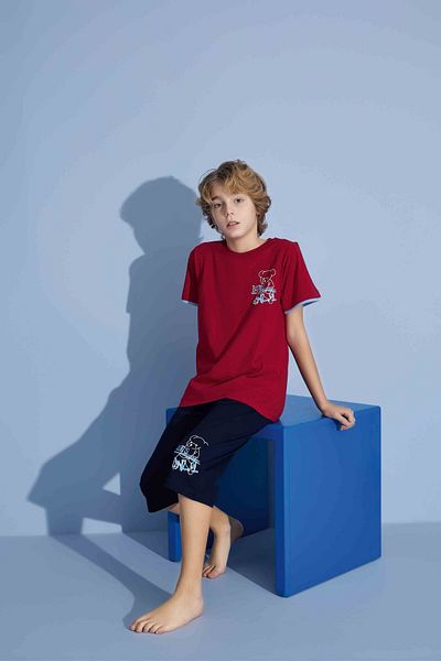 Tarık Boy's T-Shirt Bermuda Bottom Combed Single Jersey Crew Neck Medium Thick Pajama Set-