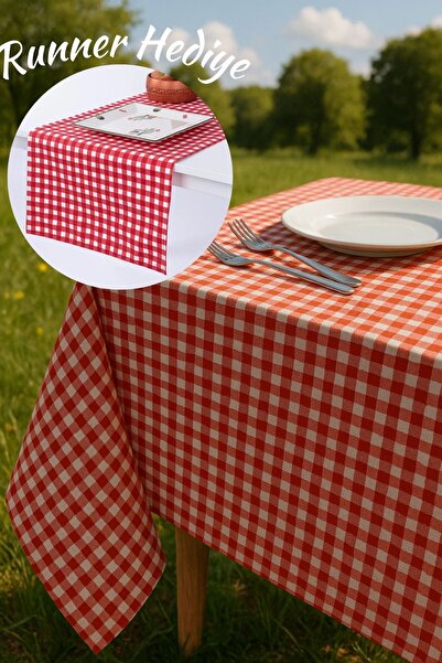 Gülce Home Collection Pitikareli Kırmızı Piknik Örtüsü Çok Amaçlı Örtü Runner...