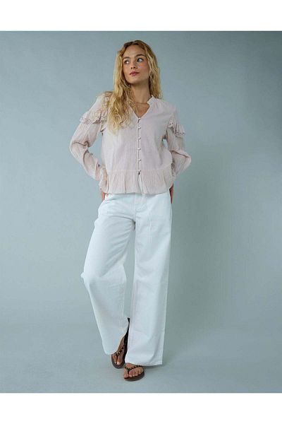 AMERICAN EAGLE AE Long-Sleeve Ruffle Peasant Blouse