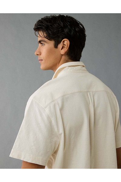 AMERICAN EAGLE AE Jacquard Textured Button-Up Polo Shirt