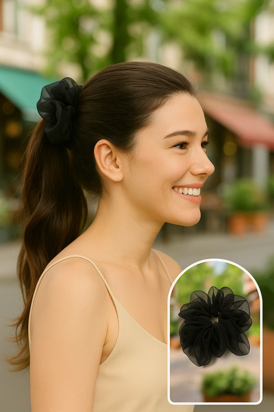 SYAZE ربطة شعر كبيرة من الأورجانزا - مشبك شعر ذو ملمس ناعم