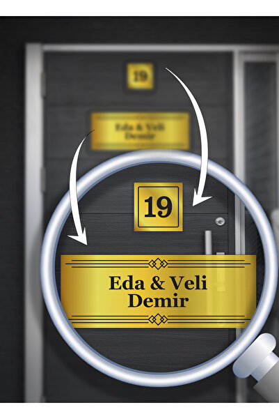 Azresa Kişiye Özel İsimli Kapı Tabelası | Alüminyum 15x5 cm | Şık Çizgili Tasarım | Kapı Numarası Dahil