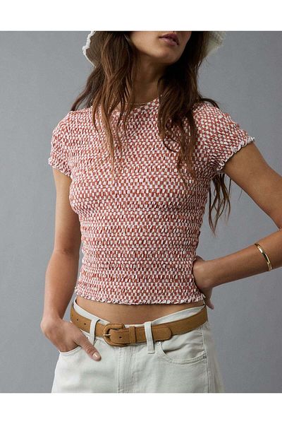 AMERICAN EAGLE AE Smocked Hey Baby Tee