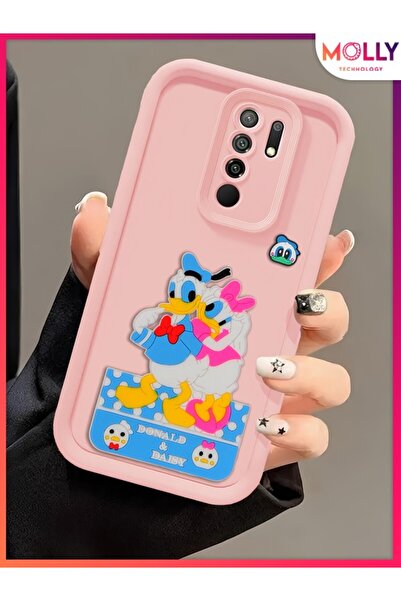 Molly Xiaomi Redmi 9 İçin Kum Pembesi Kenarları Kalın 3d Kabartmalı Donald Da...