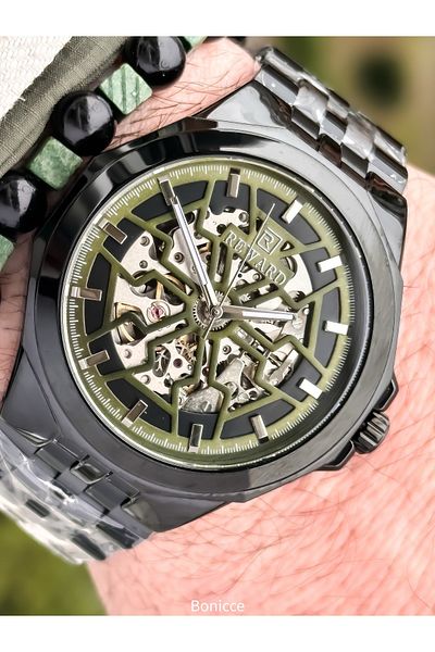 Reward Black Steel Cord, Auto (Without Battery), 5 Atm, Vip Men Wrist Watch Bracelet with Gift
