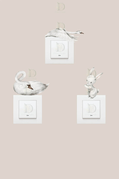 KT Decor Set de autocolante cu 3 prize Lebădă, Gâscă și Iepurel.