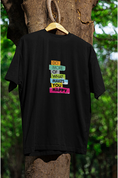 MG افعل المزيد من ما يجعلك سعيدًا، تي شيرت قطني كبير الحجم برقبة دائرية للجنس...