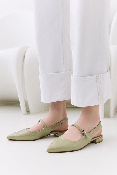 Yaya by Hotiç Verstellbare Ballerinas mit Schnalle aus grünem Lackleder für Damen