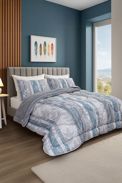 YALITEKS HOME طقم نوم قطني مزدوج |   لحاف ويلسوفت + ملاءة مطاطية + غطاء وسادة