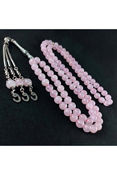 Selderesi Pembe Kuvars 8mm Doğaltaş 99luk Namaz Tesbihi 8mm Dua Zikir Tesbihi 99 Lu