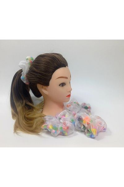 SYAZE White Organza Rubber Buckle with Colorful Pompom Detail