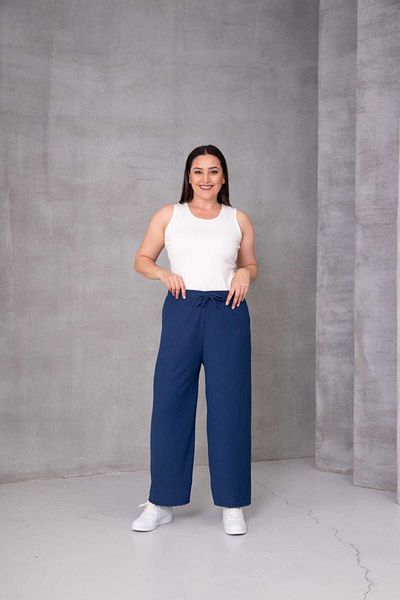 Eyfuze Women's Large Size Wrinkled Fabric Loose Wide Leg Elastic Waist Trousers