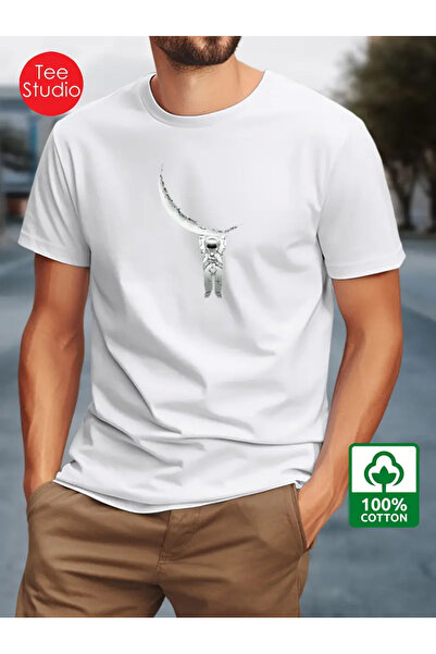 AEMİ Unisex Mesečev astronaut Oversize kroj okrugla kragna T-shirt