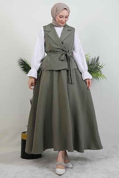 GİYZAMİLA Κοστούμι με γιακά και φούστα Soft Green
