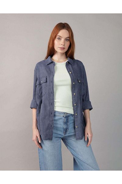 AMERICAN EAGLE AE Weekend Vibes Long-Sleeve Button-Up Shirt