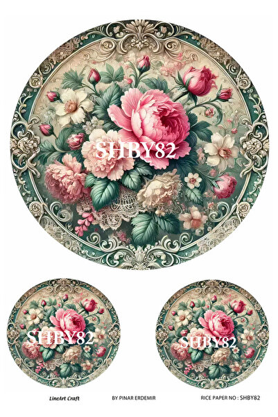 LİNEART Shabby Serisi SHBY82 Yuvarlak, Çiçek Desenli 29*42 cm Pirinç Dekopaj