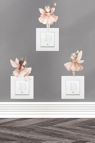 KT Decor Cute Unicorns and Little Fairy Soft Color 3-Piece Socket Sticker Set