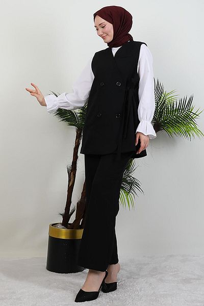 GİYZAMİLA Four Button Vest Suit Black