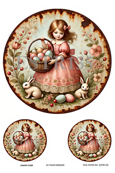 LİNEART Paskalya Serisi ESTR135 Yuvarlak, Paskalya, Çocuk Desenli 29*42 cm Pi...