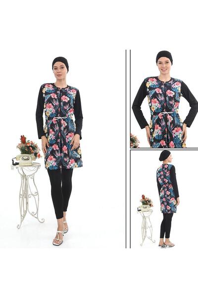 EB beachwear Flower Patterned Water Repellent Parachute Fabric Hijab Swimsuit