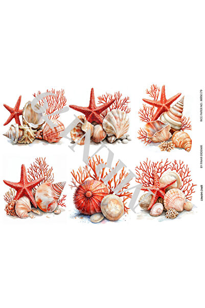 LİNEART Marine Serisi MRN179 Mercan, Deniz Kabuğu Desenli 29*42 cm Pirinç Dek...