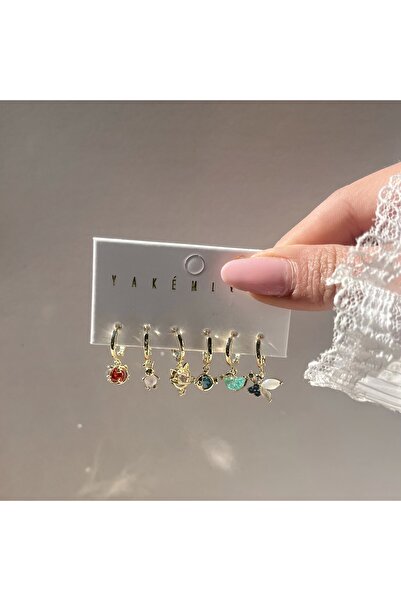 Vintagezegeni Renkli Mini Motifli Küpe Takımı