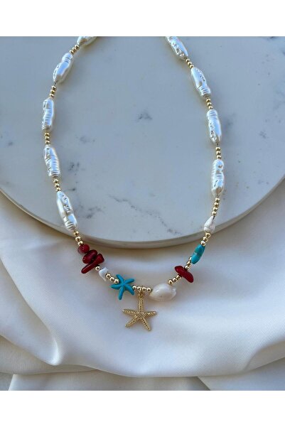 Orvix Accessories صف من الخرز الأبيض مع نجم البحر عزر المرأة اليومية قلادة ال...