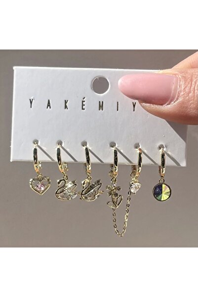 Vintagezegeni Kuğu ve Çiçek Motifli Küpe Takımı I Xuping