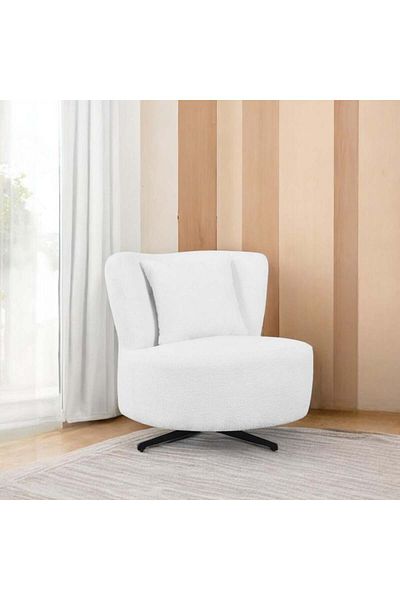Generic Swivel Boucle Chair Oversized Lazy chair with 360-Degree Base for Living Room White