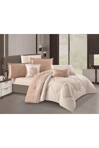 HOURS Karina Microfiber Comforter, 8 Pieces, Summer Luxury, Embroidered, Double