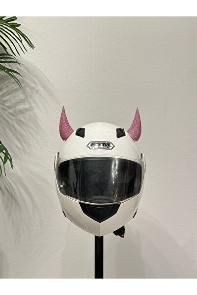 Butik Motor & Motosiklet Pembe Simli Şeytan Boynuzu Kask Dış Aksesuar