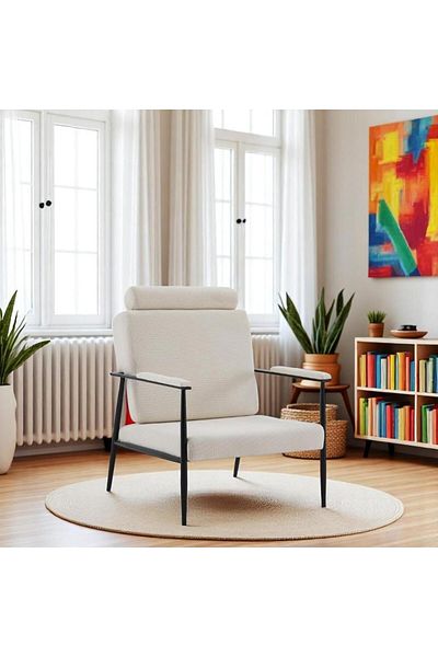 Generic Modern Armchair Upholstered Comfy Seating Accent Chair with Metal Legs 95x72x50cm Biege