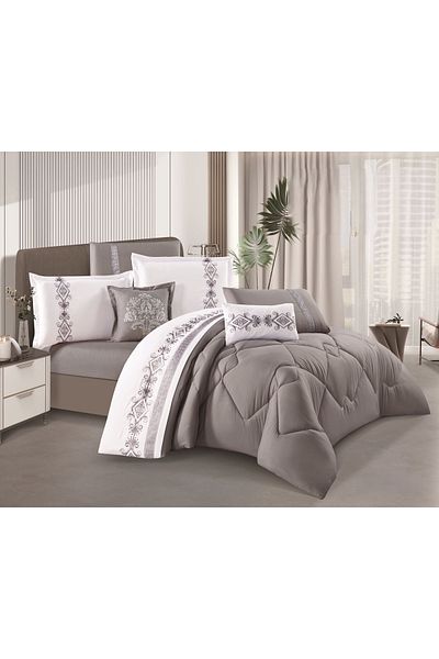 HOURS Karina Microfiber Comforter, 8 Pieces, Summer Luxury, Embroidered, Double