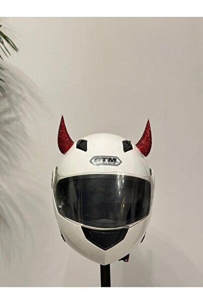 Butik Motor & Motosiklet Kırmızı Simli Şeytan Boynuzu Kask Dış Aksesuar