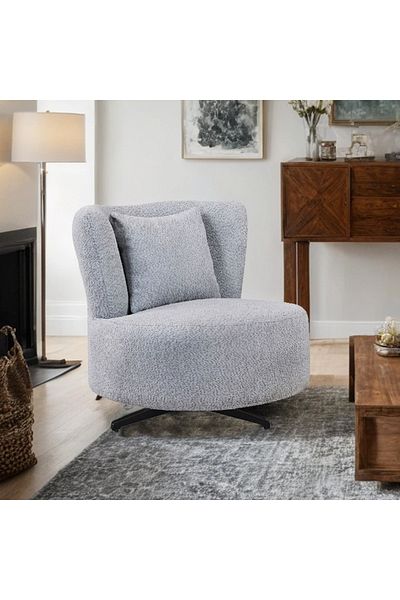 Generic Swivel Boucle Chair Oversized Lazy chair with 360-Degree Base for Living Room Grey