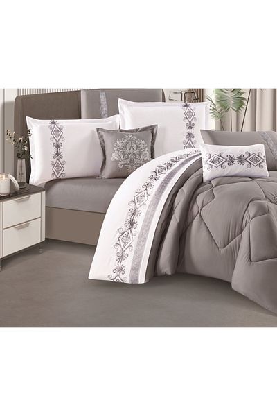 HOURS Karina Microfiber Comforter, 8 Pieces, Summer Luxury, Embroidered, Double