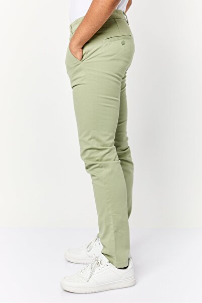 CELIO Men Slim Fit Solid Chino Pants, Light Green