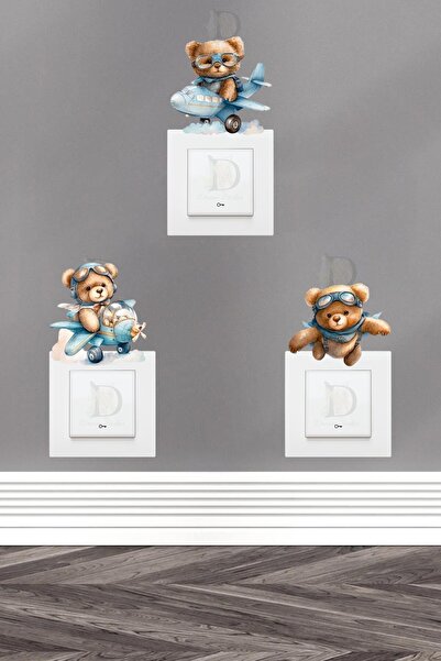 KT Decor Flying Bears Children's Room 3-Piece Socket Sticker Set