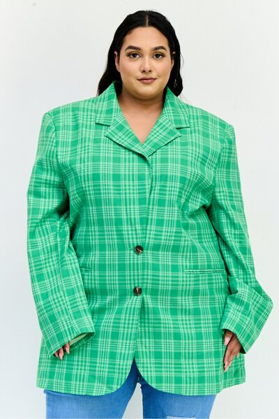 Asos Design بليزر نسائي طويل القامة بنقشة مربعات، أخضر