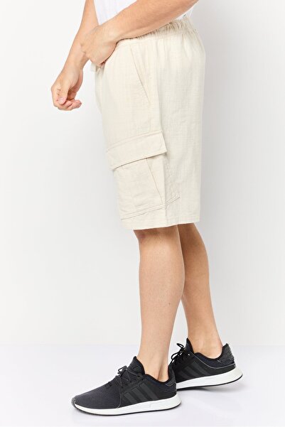CELIO Men Plain Cargo Shorts, Cream