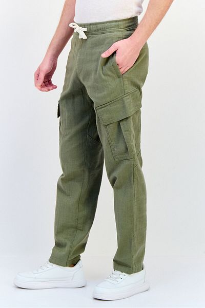 CELIO Men Regular Fit Solid Cargo Pants, Olive