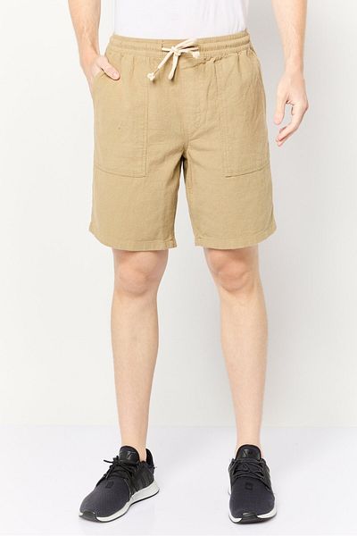 CELIO Men Textured Basic Shorts, Tan