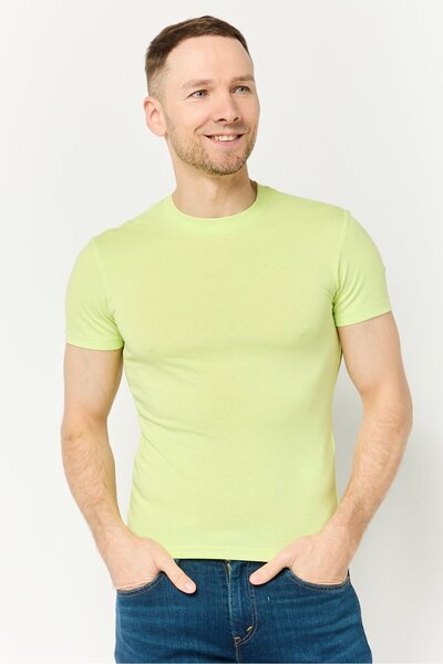 CELIO Men Crew Neck Short Sleeve Solid T Shirt, Light Green