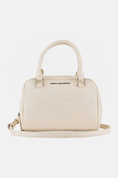 French Connection Women Nora Croco Top Handle Satchel Bag, Cream