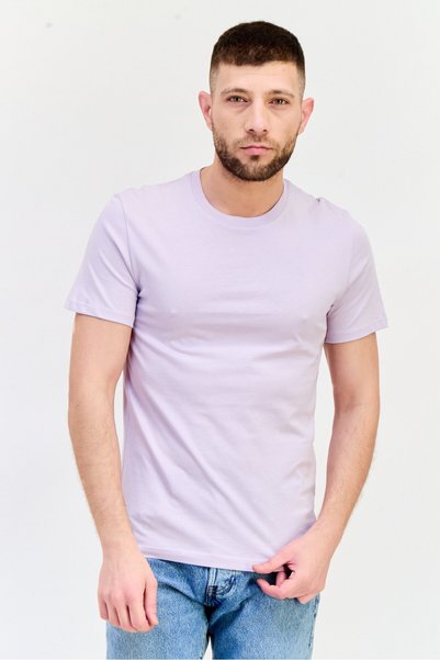 CELIO Men Crew Neck Short Sleeve Solid T Shirt, Lavender