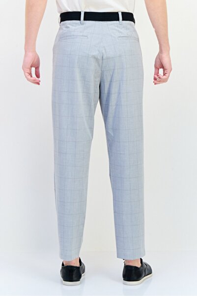 CELIO Men Stretch Fit Checkered Stretchable Dress Pants, Grey