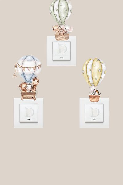 KT Decor Balloon Animals Kids Room 3-Piece Socket Sticker Set