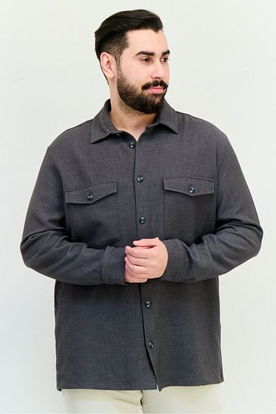 CELIO Men Regular Fit Solid Long Sleeves Jacket Shirt, Charcoal